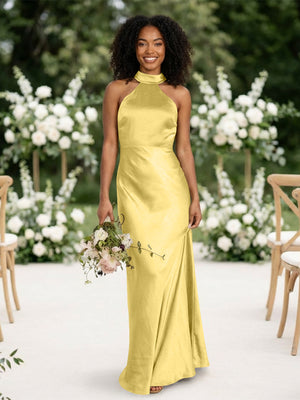 Satin Mermaid Halter Long Bridesmaid Dresses
