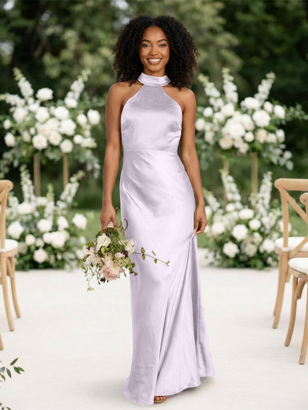Satin Mermaid Halter Long Bridesmaid Dresses