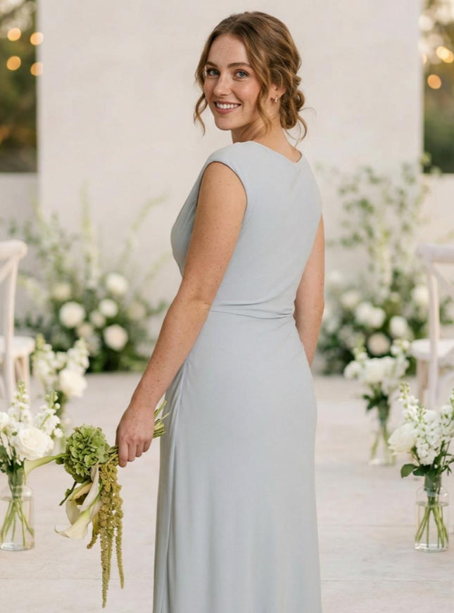 Jersey Mermaid Scoop Neck Long Bridesmaid Dresses