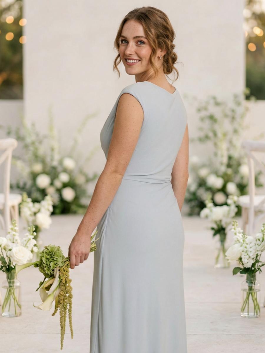 Jersey Mermaid Scoop Neck Long Bridesmaid Dresses
