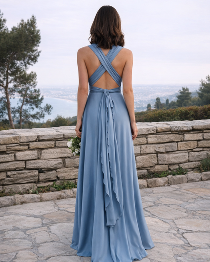 Jersey A Line V Neck Long Bridesmaid Dresses