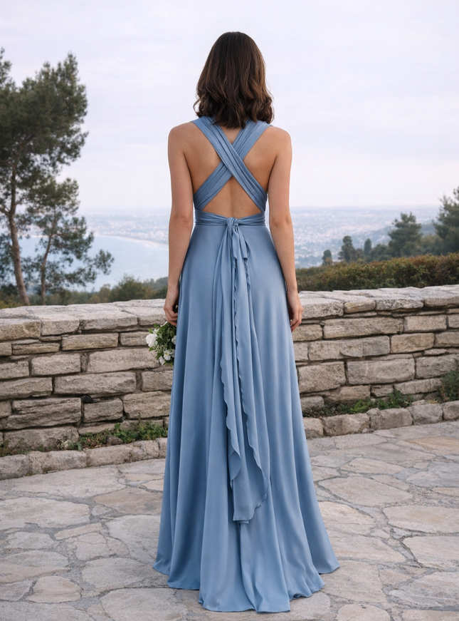 Jersey A Line V Neck Long Bridesmaid Dresses