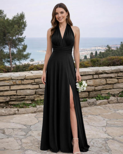Jersey A Line V Neck Long Bridesmaid Dresses