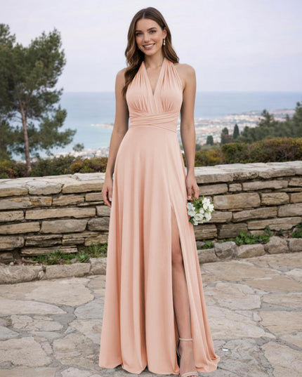 Jersey A Line V Neck Long Bridesmaid Dresses