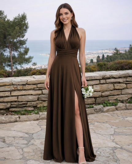 Jersey A Line V Neck Long Bridesmaid Dresses