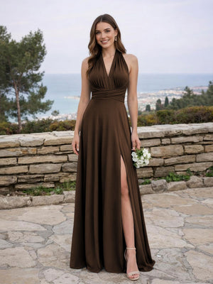 Jersey A Line V Neck Long Bridesmaid Dresses