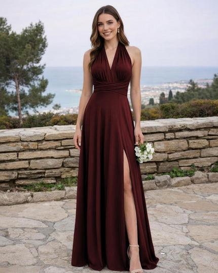 Jersey A Line V Neck Long Bridesmaid Dresses