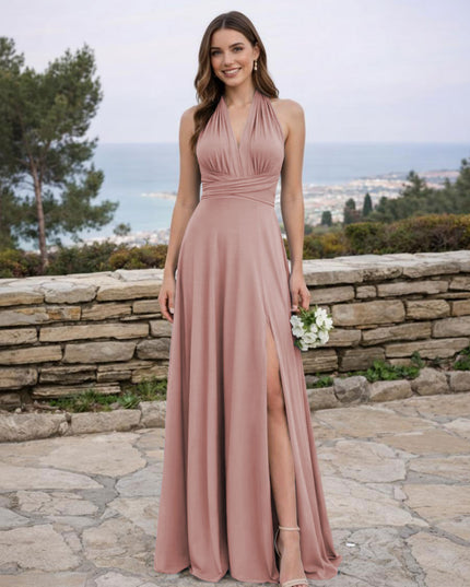 Jersey A Line V Neck Long Bridesmaid Dresses
