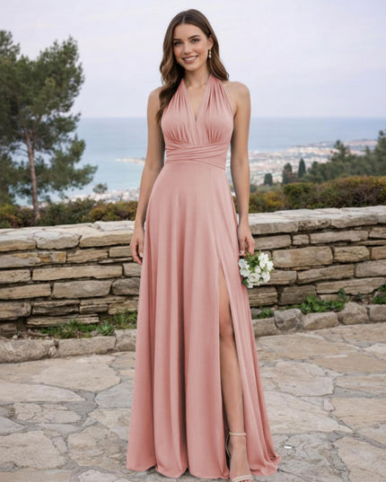Jersey A Line V Neck Long Bridesmaid Dresses