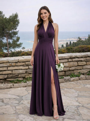 Jersey A Line V Neck Long Bridesmaid Dresses
