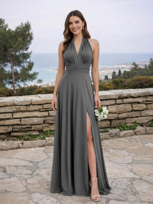 Jersey A Line V Neck Long Bridesmaid Dresses