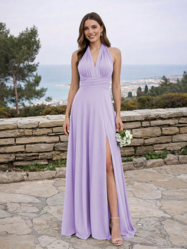Jersey A Line V Neck Long Bridesmaid Dresses