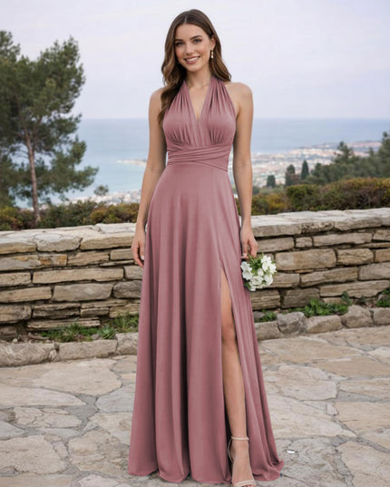 Jersey A Line V Neck Long Bridesmaid Dresses