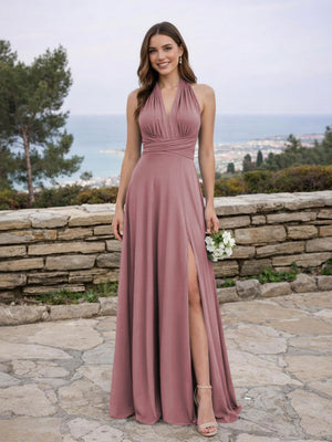 Jersey A Line V Neck Long Bridesmaid Dresses