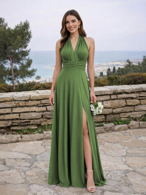 Jersey A Line V Neck Long Bridesmaid Dresses