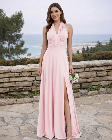 Jersey A Line V Neck Long Bridesmaid Dresses