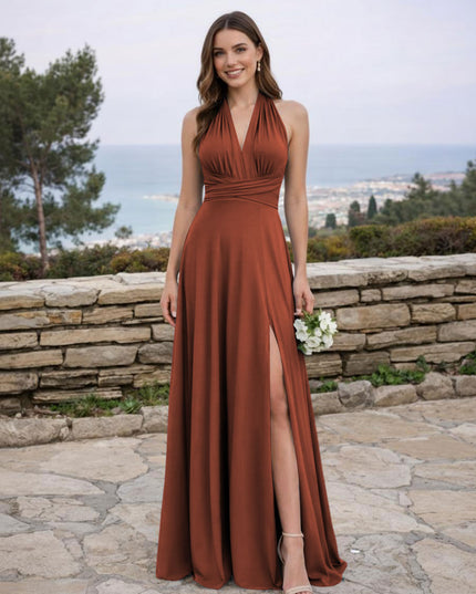 Jersey A Line V Neck Long Bridesmaid Dresses