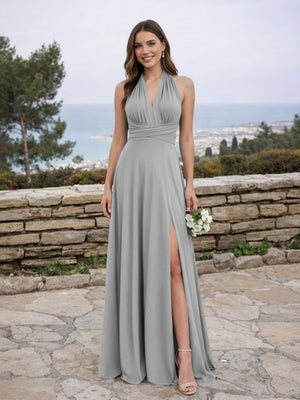 Jersey A Line V Neck Long Bridesmaid Dresses