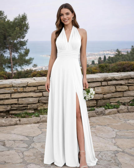 Jersey A Line V Neck Long Bridesmaid Dresses