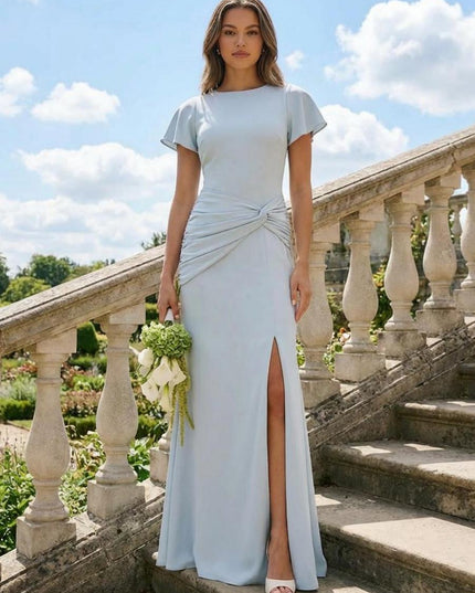Jersey Simple Scoop Neck Long Bridesmaid Dresses