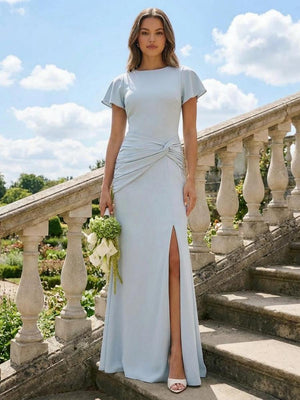Jersey Simple Scoop Neck Long Bridesmaid Dresses