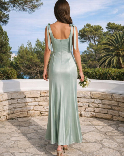 Satin Mermaid Spaghetti Straps Long Bridesmaid Dresses
