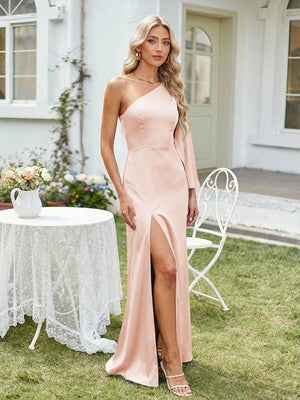 Satin Mermaid One Shoulder Long Bridesmaid Dresses