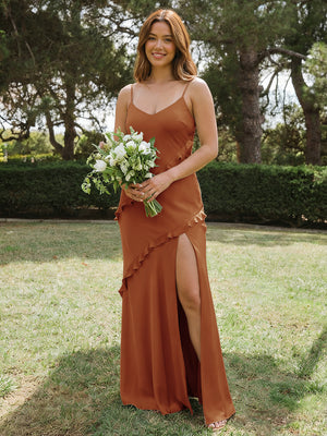 Satin A Line Spaghetti Straps Long Bridesmaid Dresses