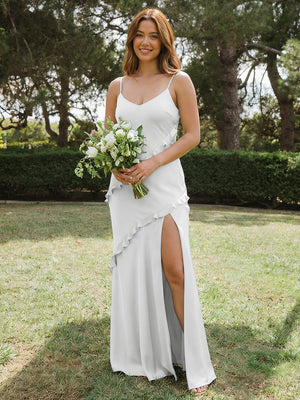 Satin A Line Spaghetti Straps Long Bridesmaid Dresses