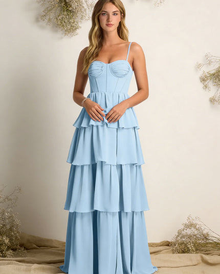 Chiffon Spaghetti Straps Layered Bridesmaid Dresses