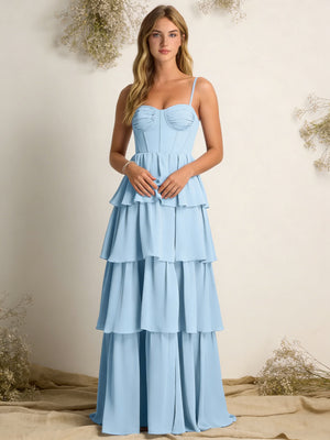 Chiffon Spaghetti Straps Layered Bridesmaid Dresses