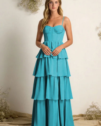 Chiffon Spaghetti Straps Layered Bridesmaid Dresses
