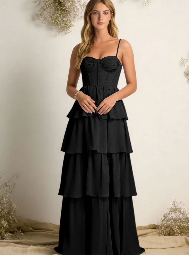 Chiffon Spaghetti Straps Layered Bridesmaid Dresses