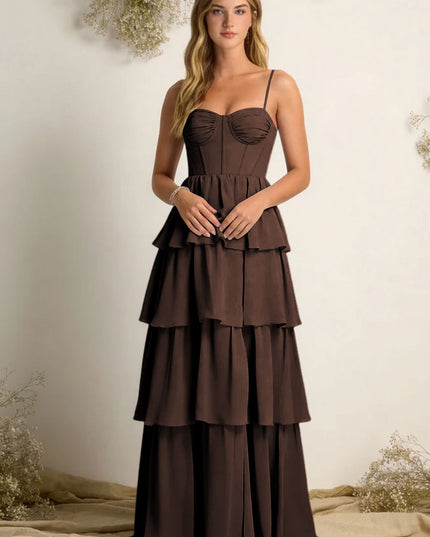 Chiffon Spaghetti Straps Layered Bridesmaid Dresses