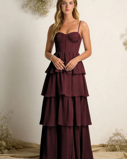 Chiffon Spaghetti Straps Layered Bridesmaid Dresses