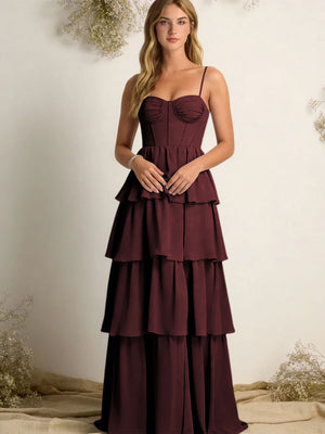 Chiffon Spaghetti Straps Layered Bridesmaid Dresses