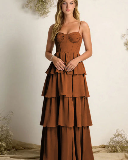 Chiffon Spaghetti Straps Layered Bridesmaid Dresses