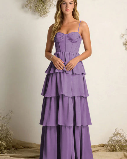 Chiffon Spaghetti Straps Layered Bridesmaid Dresses