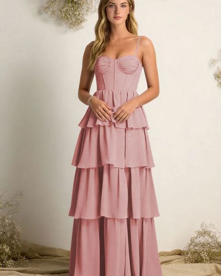 Chiffon Spaghetti Straps Layered Bridesmaid Dresses