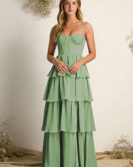 Chiffon Spaghetti Straps Layered Bridesmaid Dresses