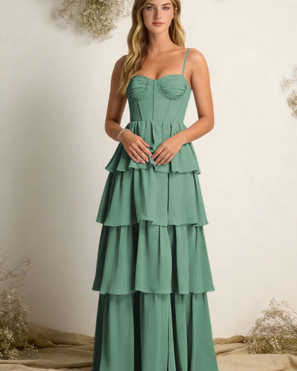 Chiffon Spaghetti Straps Layered Bridesmaid Dresses