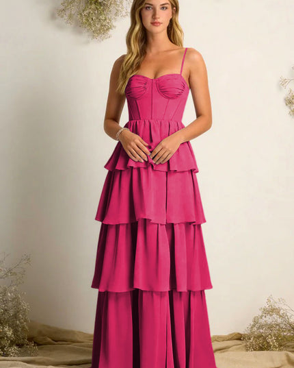 Chiffon Spaghetti Straps Layered Bridesmaid Dresses