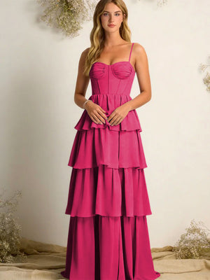 Chiffon Spaghetti Straps Layered Bridesmaid Dresses