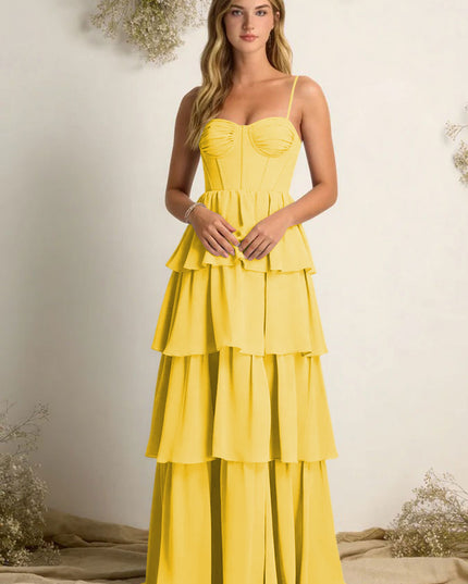 Chiffon Spaghetti Straps Layered Bridesmaid Dresses