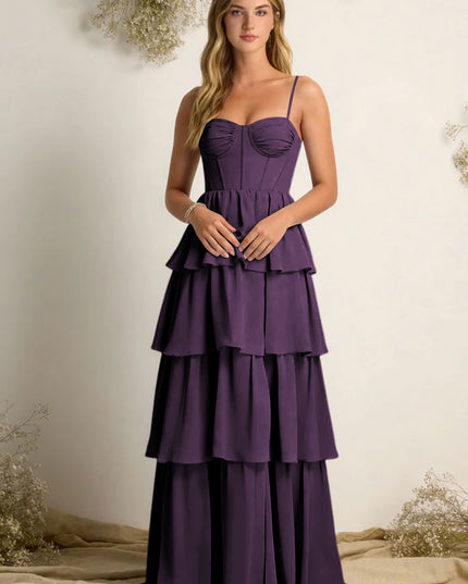 Chiffon Spaghetti Straps Layered Bridesmaid Dresses