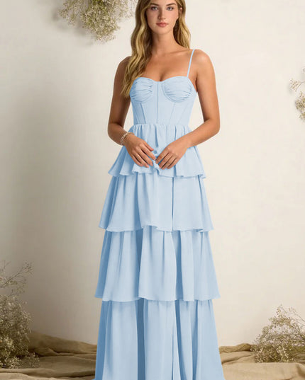 Chiffon Spaghetti Straps Layered Bridesmaid Dresses