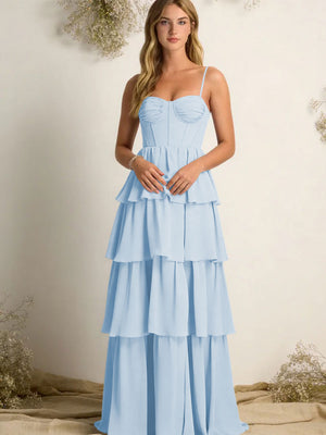 Chiffon Spaghetti Straps Layered Bridesmaid Dresses
