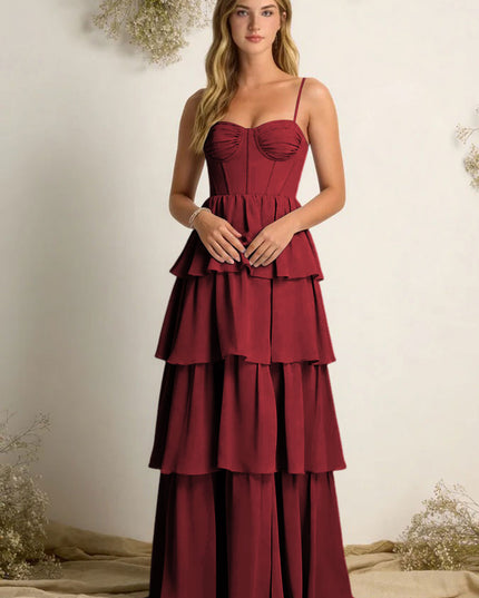 Chiffon Spaghetti Straps Layered Bridesmaid Dresses