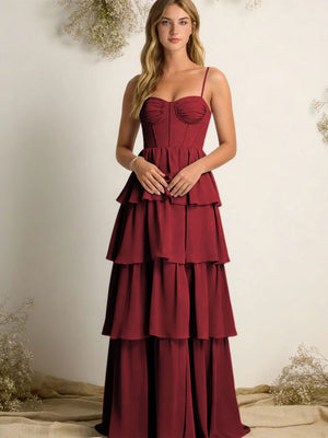 Chiffon Spaghetti Straps Layered Bridesmaid Dresses