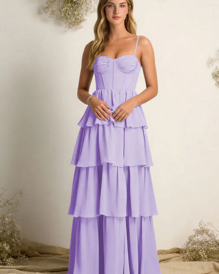 Chiffon Spaghetti Straps Layered Bridesmaid Dresses